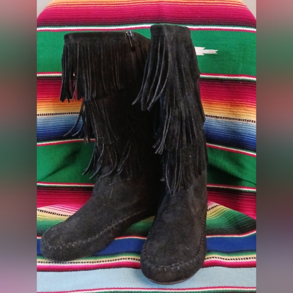 Black Fringe Women's Boots Sz 8.5